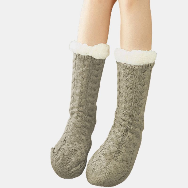 Kvinder Varm Vinter Udendørs Ensfarve Plus Velvet Thicken Home Sleep Socks Tube Socks