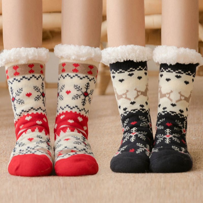 Kvinder Varm Vinter Udendørs Julestil Snefnugmønster Plus Velvet Thicken Home Sleep Socks Tube Socks