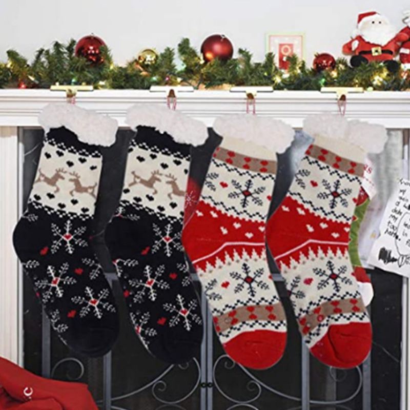 Kvinder Varm Vinter Udendørs Julestil Snefnugmønster Plus Velvet Thicken Home Sleep Socks Tube Socks