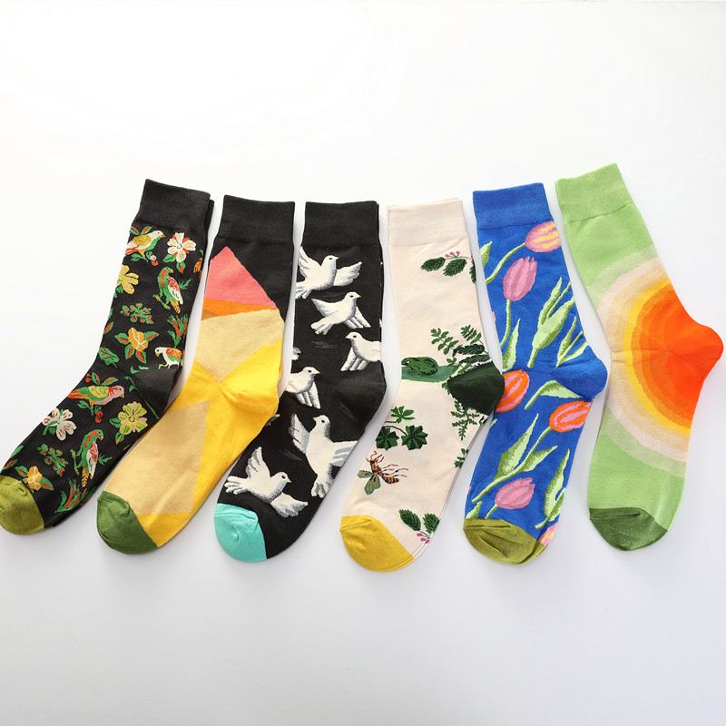 Mænd Dove Tulipaner Fugle Og Blomster Illustration Mode Socks