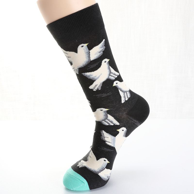 Mænd Dove Tulipaner Fugle Og Blomster Illustration Mode Socks